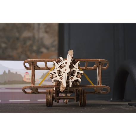 Mini Biplan – Maquette mécanique en bois à construire, puzzle 3D à moteur élastique Brown 6 - vertbaudet enfant 
