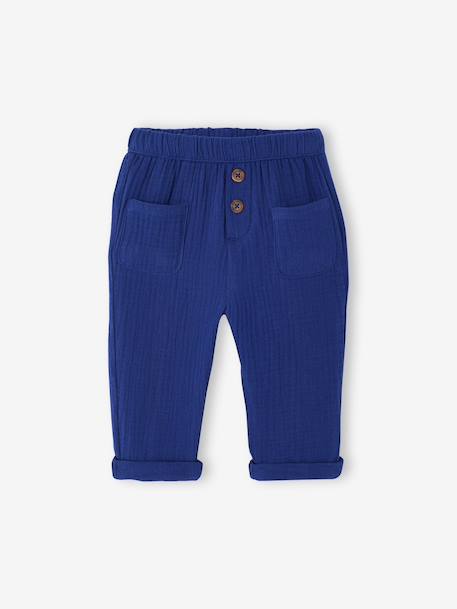Pantalon bébé garçon gaze de coton marine 1 - vertbaudet enfant 