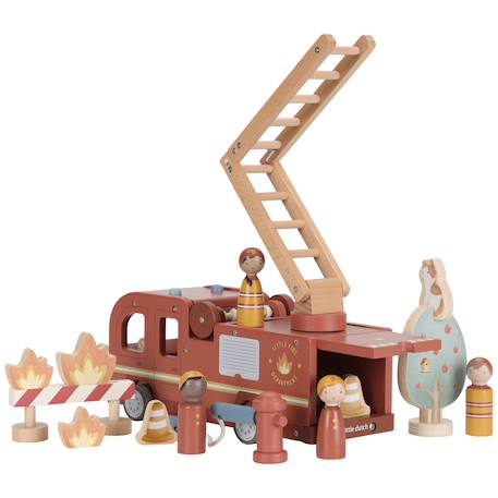 Camion de pompiers en bois Rouge, bleu, jaune 4 - vertbaudet enfant 