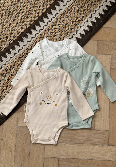 Lot de 3 bodies bébé côtelés manches longues ouverture croisée kenya Beige 1 - vertbaudet enfant 