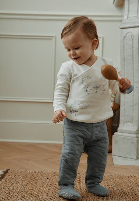 Ensemble bébé gilet en velours et pantalon en coton matelassé rêverie Bleu 1 - vertbaudet enfant 