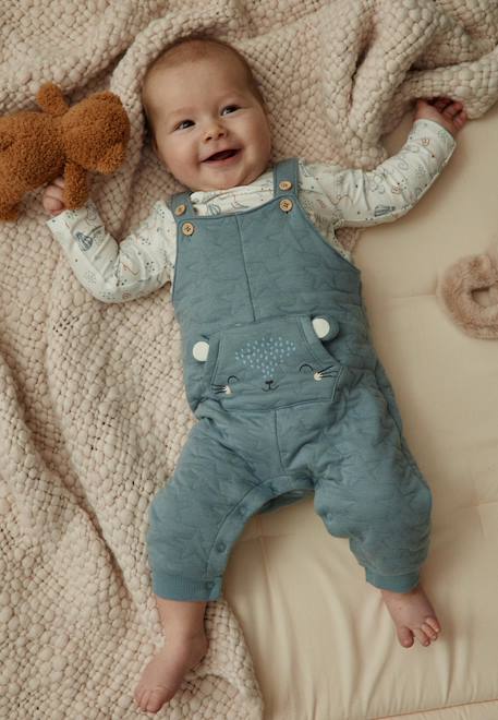 Ensemble salopette bébé en coton matelassé et t-shirt rêverie Bleu 1 - vertbaudet enfant 