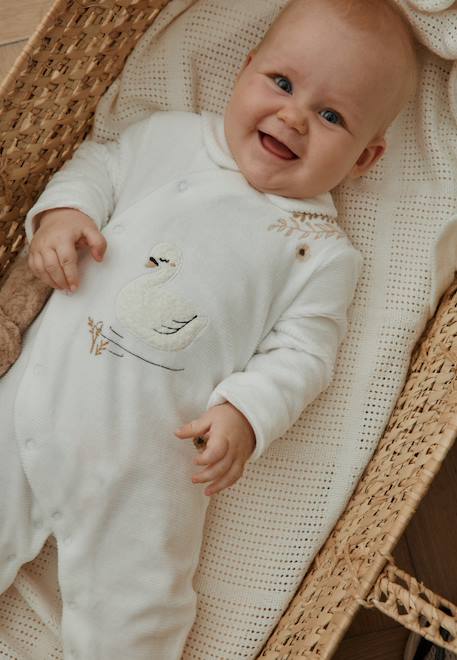 Bébé-Pyjama bébé en velours ouverture croisée perle