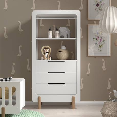 Armoire 3 tiroirs pin massif et imitation bois hauteur darius Blanc bois 2 - vertbaudet enfant 