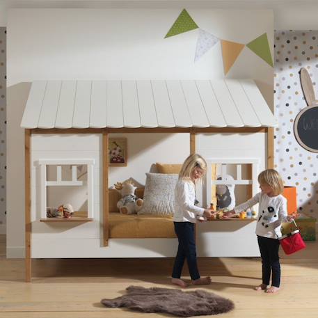 Lit cabane avec façade pin et imitation bois  henrik Blanc bois 1 - vertbaudet enfant 