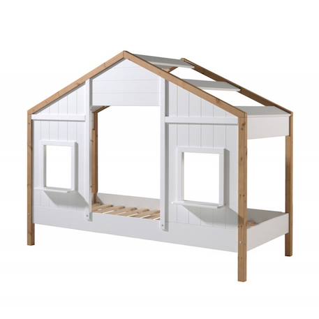 Lit cabane 2 fenêtres effet bois  hisaé Blanc bois 2 - vertbaudet enfant 