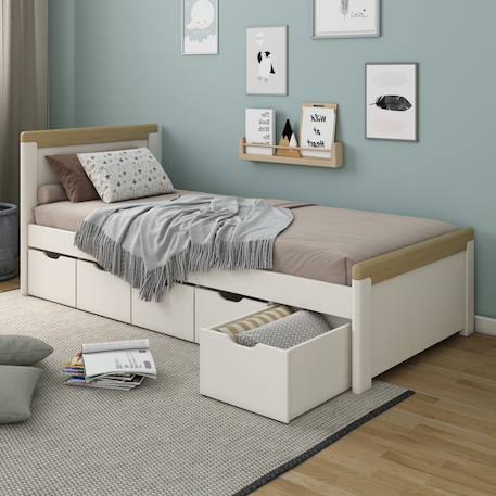 Lit avec tiroirs pin massif  arthur Blanc bois 2 - vertbaudet enfant 
