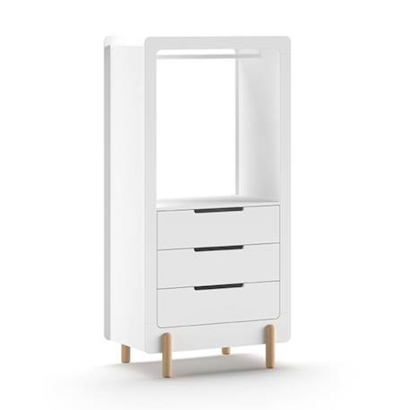 Armoire 3 tiroirs pin massif et imitation bois hauteur darius Blanc bois 1 - vertbaudet enfant 