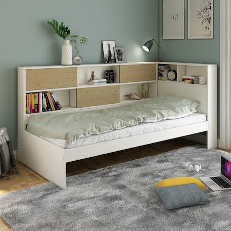 Lit à rangements pin massif   ambre Blanc bois 1 - vertbaudet enfant 
