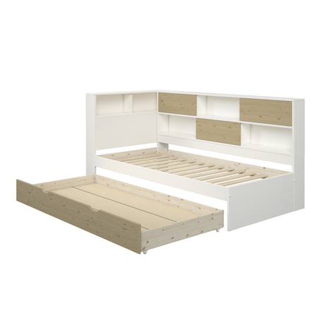 Lit à rangements et tiroir gigogne pin massif   ambre Blanc bois 4 - vertbaudet enfant 