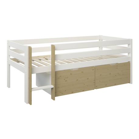 Lit surélevé avec tiroirs pin massif   colette Blanc bois 4 - vertbaudet enfant 