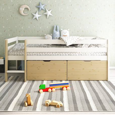 Lit surélevé avec tiroirs pin massif   colette Blanc bois 3 - vertbaudet enfant 