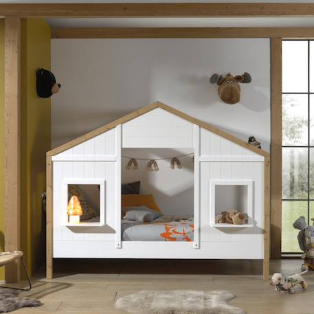 Lit cabane 2 fenêtres effet bois  hisaé Blanc bois 4 - vertbaudet enfant 