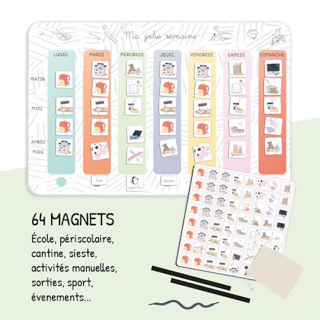 Semainier magnétique Ma Jolie Semaine Produit à l'unité comprenant 64 magnets pour le quotidien 2 - vertbaudet enfant 