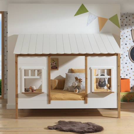 Lit cabane avec façade pin et imitation bois  henrik Blanc bois 2 - vertbaudet enfant 