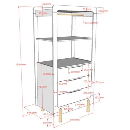 Armoire 3 tiroirs pin massif et imitation bois hauteur darius Blanc bois 3 - vertbaudet enfant 