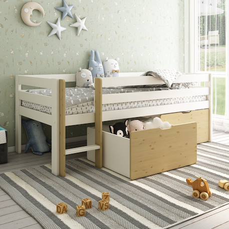Lit surélevé avec tiroirs pin massif   colette Blanc bois 2 - vertbaudet enfant 