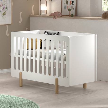 Lit bébé sommier réglable pin massif et imitation bois  darius Blanc bois 1 - vertbaudet enfant 