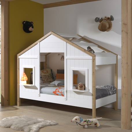 Lit cabane 2 fenêtres effet bois  hisaé Blanc bois 3 - vertbaudet enfant 