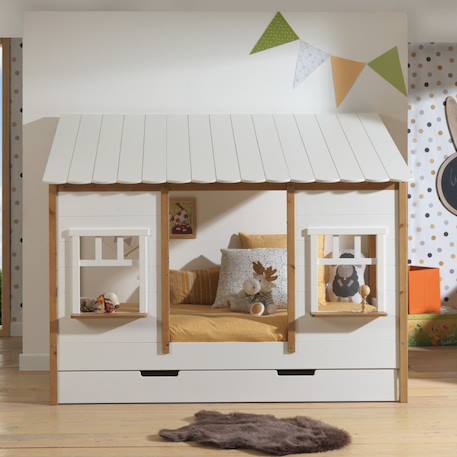 Lit cabane avec façade pin et imitation bois  henrik Blanc bois 6 - vertbaudet enfant 