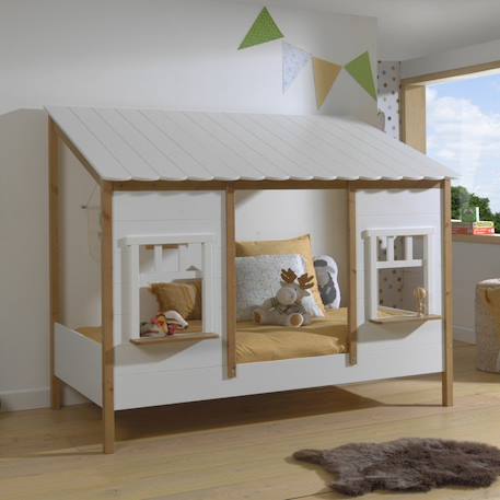 Lit cabane avec façade pin et imitation bois  henrik Blanc bois 3 - vertbaudet enfant 