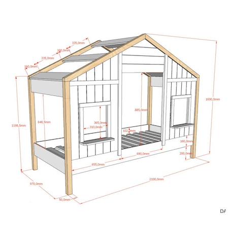 Lit cabane 2 fenêtres effet bois  hisaé Blanc bois 6 - vertbaudet enfant 