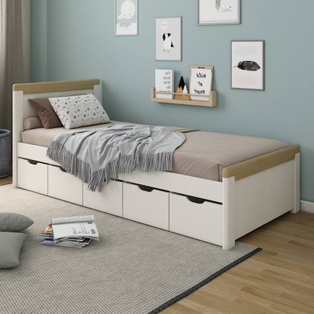 Lit avec tiroirs pin massif  arthur Blanc bois 1 - vertbaudet enfant 