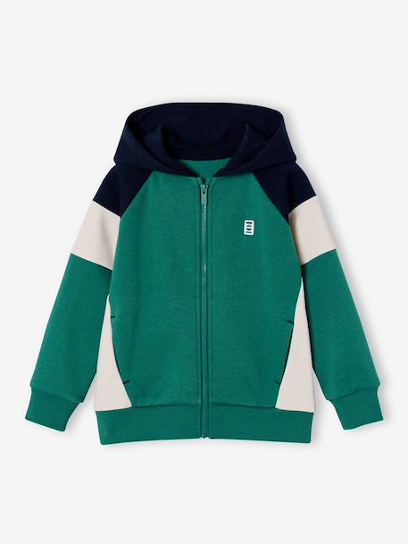 Sweat zippé garçon capuche coloblock bleu moyen+ocre+vert 8 - vertbaudet enfant 