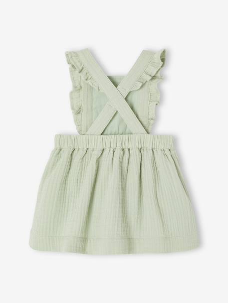 Robe bébé en gaze de coton bretelles à volants vert d'eau+vieux rose 2 - vertbaudet enfant 