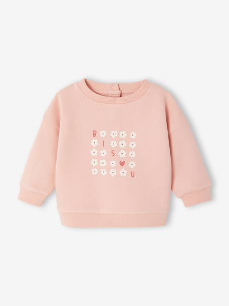 Sweat-shirt bébé fille message imprimé rose poudré+vanille 1 - vertbaudet enfant 