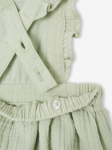 Robe bébé en gaze de coton bretelles à volants vert d'eau+vieux rose 5 - vertbaudet enfant 