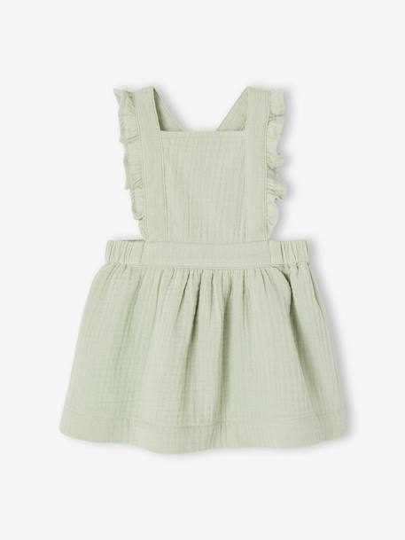 Robe bébé en gaze de coton bretelles à volants vert d'eau+vieux rose 1 - vertbaudet enfant 