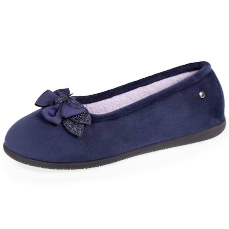 Chaussons ballerines en microvelours avec un détail nœud Marine 1 - vertbaudet enfant 