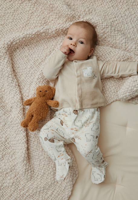 Ensemble gilet et pantalon bébé en velours câlins Ecru 1 - vertbaudet enfant 