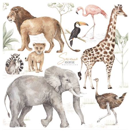 Planche de stickers enfants - animaux de la savane Green 2 - vertbaudet enfant 