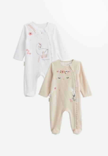 Bébé-Lot de 2 pyjamas bébé en velours ouverture zippée perle
