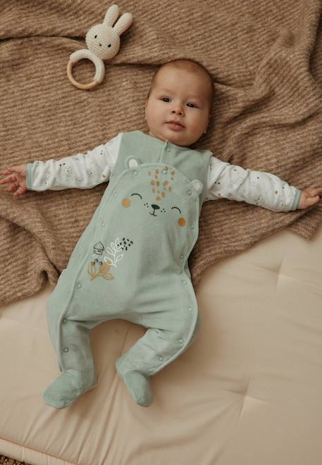 Pyjama bébé en velours ouverture pont kenya Vert 1 - vertbaudet enfant 