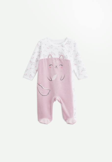 Pyjama bébé en velours ouverture zippée miss chatchatchat Rose 1 - vertbaudet enfant 