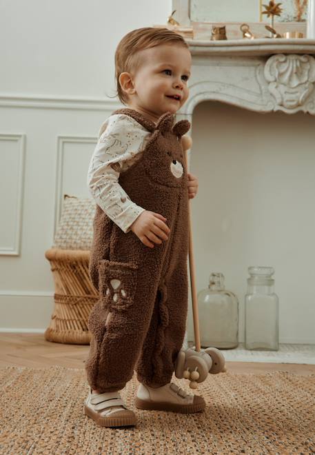 Ensemble salopette bébé en sherpa et t-shirt câlins Marron 1 - vertbaudet enfant 