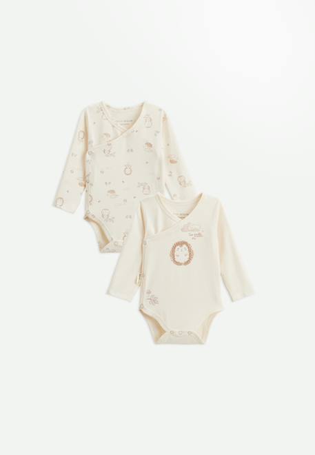 Lot de 2 bodies bébé manches longues ouverture croisée envolée de bisous Beige 1 - vertbaudet enfant 