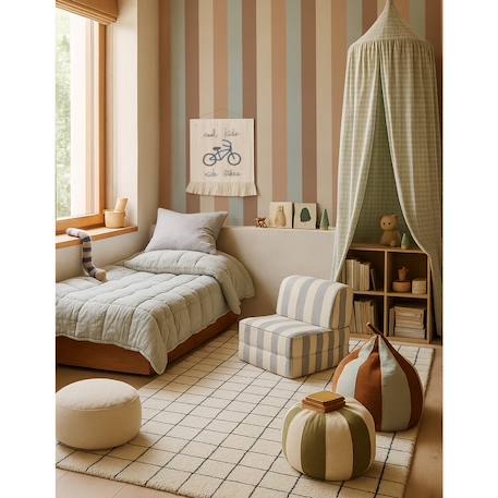 Papier peint enfants  rayures trésor naturel Bleue, verde 1 - vertbaudet enfant 
