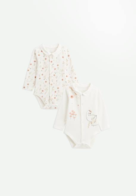 Lot de 2 bodies bébé manches longues ouverture croisée perle Ecru 1 - vertbaudet enfant 