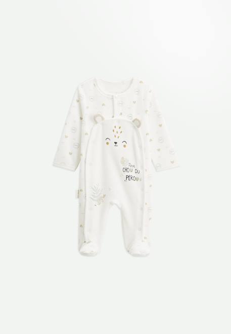 Pyjama bébé en velours ouverture pont mon petit chou du pérou Ecru 1 - vertbaudet enfant 