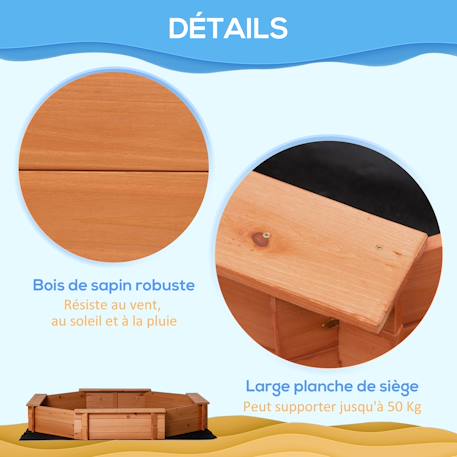 Bac à sable bois octogonal - 4 bancs - bâche de couverture, non tissé de sol inclus - bois sapin pré-huilé Orange 6 - vertbaudet enfant 