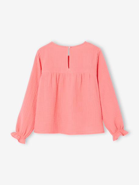 Blouse fille à volant en gaze de coton corail+écru 2 - vertbaudet enfant 