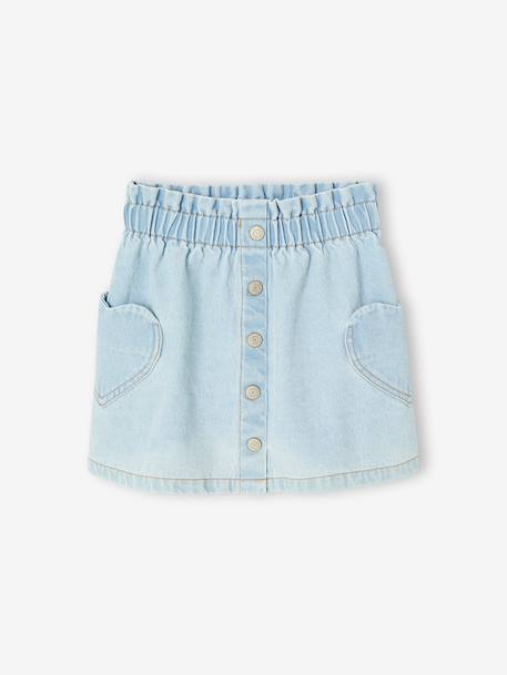 Jupe en jean fille poches coeur denim bleached+denim brut 2 - vertbaudet enfant 
