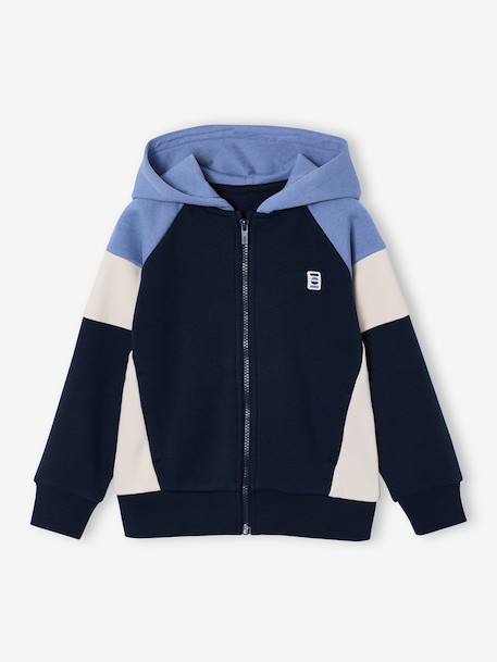 Sweat zippé garçon capuche coloblock bleu moyen+ocre+vert 1 - vertbaudet enfant 