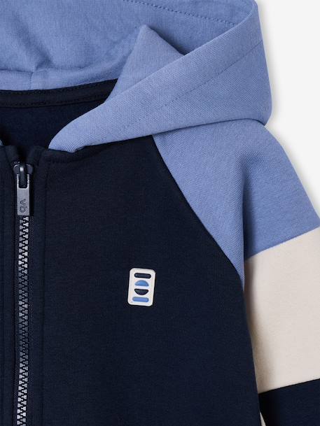 Sweat zippé garçon capuche coloblock bleu moyen+ocre+vert 3 - vertbaudet enfant 
