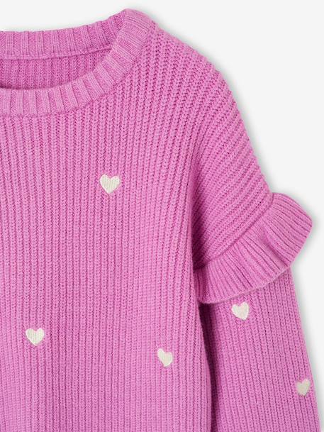 Pull fille brodé manches volantées écru+mauve+rayé marine+rouge 8 - vertbaudet enfant 