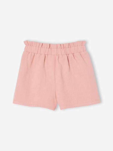 Short paperbag fille en twill rose poudré 2 - vertbaudet enfant 